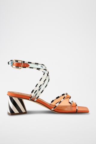 Sandales à talons en cuir - Noir et blanc