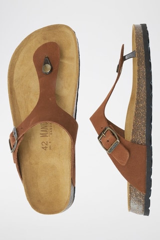 Chinelos de dedo em nobuck David - Castanho