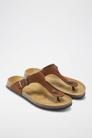 Chinelos de dedo em nobuck David - Castanho
