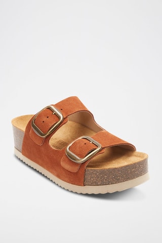 Mules com plataforma em nobuck Zoe - Castanho
