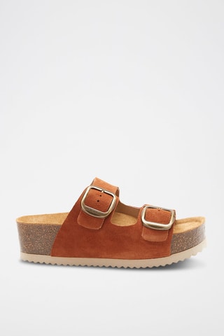 Mules com plataforma em nobuck Zoe - Castanho