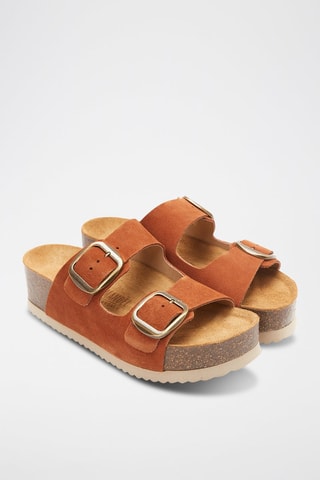 Mules com plataforma em nobuck Zoe - Castanho