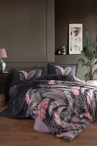 Conjunto de edredão em algodão 57 fios/cm² - Cinzento e rosa
