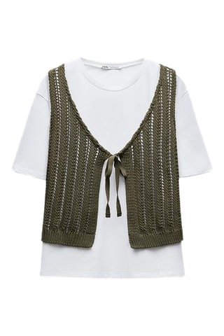 T-shirt trompe-l'œil - Blanc et kaki