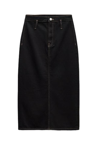 Jupe midi en jean taille haute - Noir
