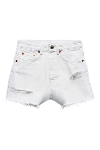 Short en jean taille haute - Blanc