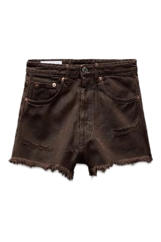 Short en jean taille haute - Marron