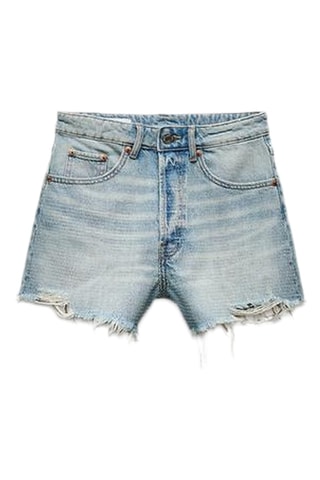 Short en jean taille haute - Bleu