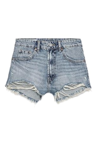 Short en jean taille haute - Bleu