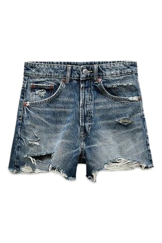 Short en jean taille haute - Bleu