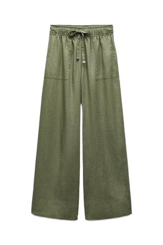 Pantalon wide legs en lin - Kaki