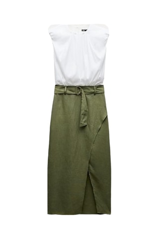 Robe trompe-l’œil en lin - Blanc et vert foncé