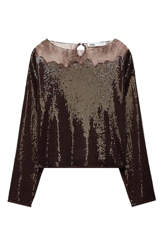 Blouse bi-matière - Marron