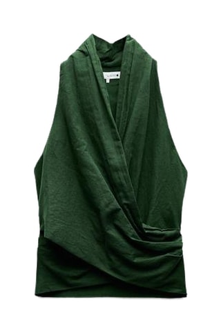 Top drapé en lin - Vert émeraude