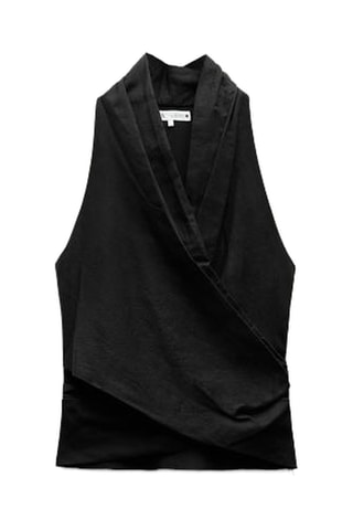 Top drapé en lin - Noir