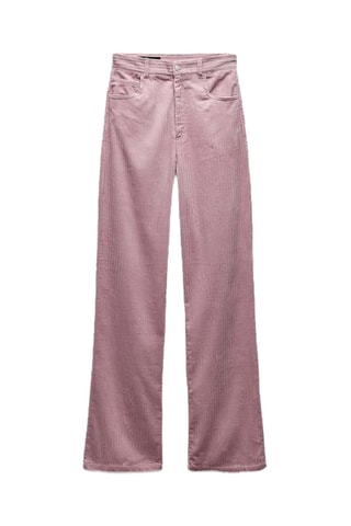 Pantalon droit en velours taille haute - Rose