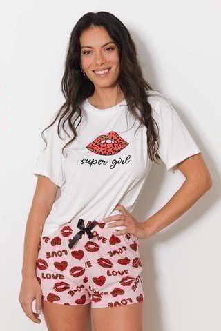 T-shirt en Short Ours - Wit en Rood