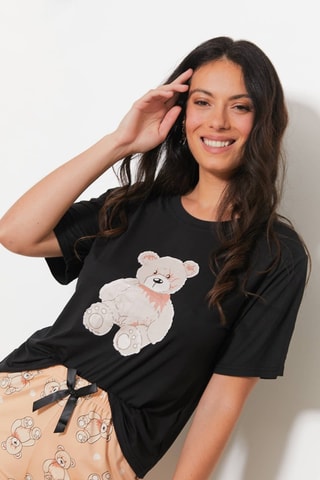 T-shirt en Short Ours - Zwart en Zalmroze