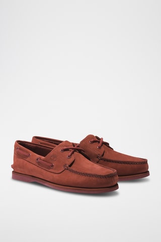 Chaussures bateau en nubuck - Rouge brique