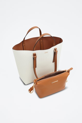 Cabas et pochette Mialia - Blanc et marron