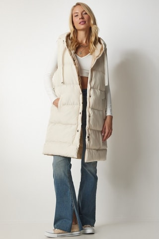 Doudoune longue sans manches - Beige
