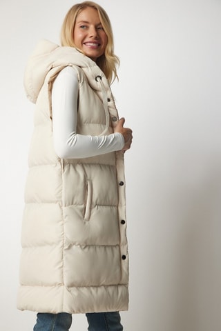 Doudoune longue sans manches - Beige