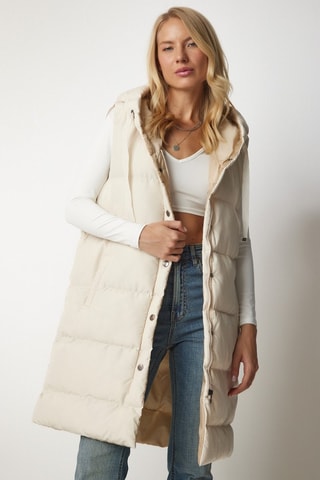 Doudoune longue sans manches - Beige