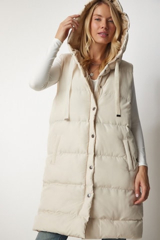 Doudoune longue sans manches - Beige