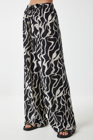 Pantalon palazzo taille haute - Écru et noir