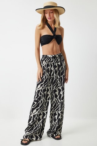Pantalon palazzo taille haute - Écru et noir