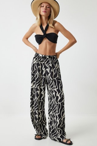 Pantalon palazzo taille haute - Écru et noir