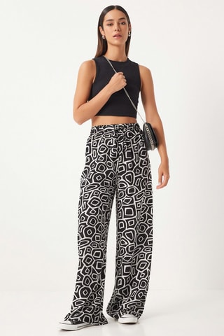 Pantalon palazzo taille haute - Noir et blanc
