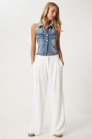 Pantalon palazzo taille haute - Blanc