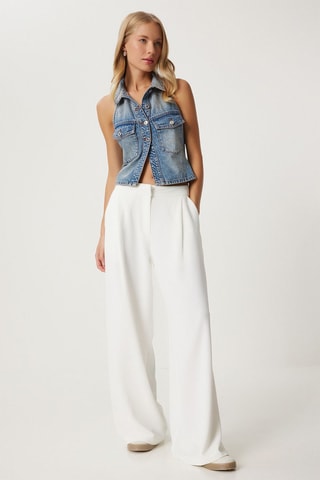 Pantalon palazzo taille haute - Blanc