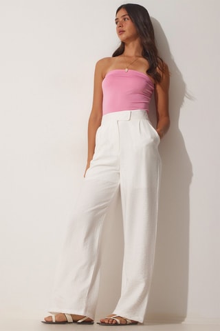 Pantalon palazzo taille haute Blanc