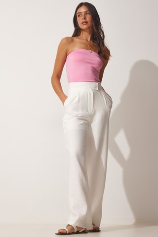 Pantalon palazzo taille haute Blanc
