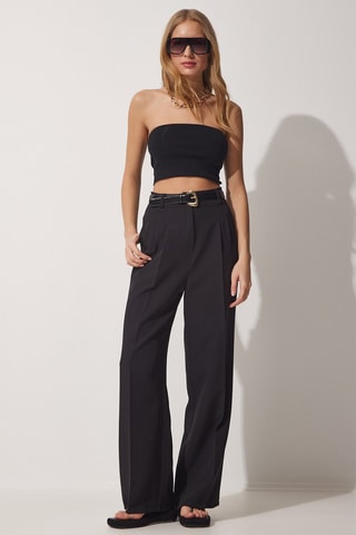 Calças wide legs - 
Preto
