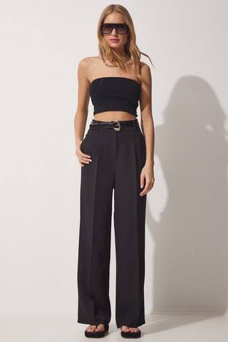 Calças wide legs - 
Preto