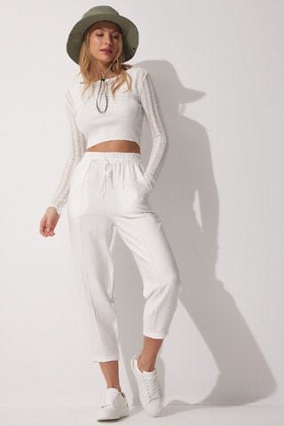 Pantalon relaxed en lin - Blanc
