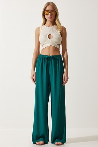 Pantalon palazzo taille haute - Vert émeraude