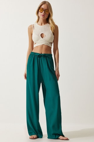 Pantalon palazzo taille haute - Vert émeraude