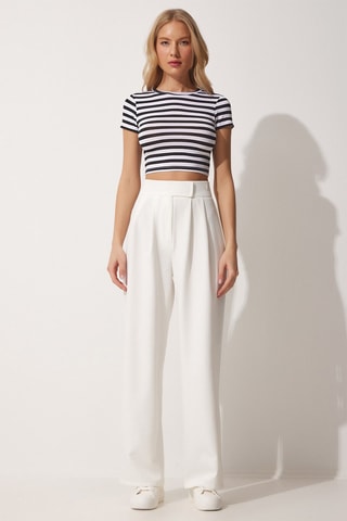 Pantalon wide legs taille haute Blanc