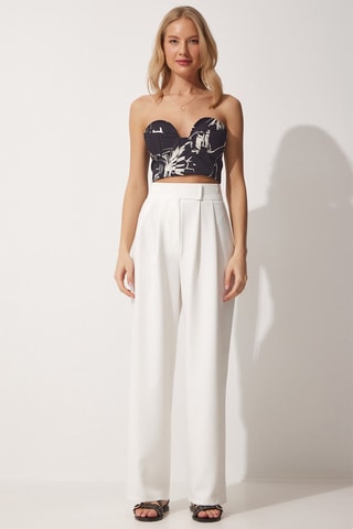 Pantalon wide legs taille haute Blanc