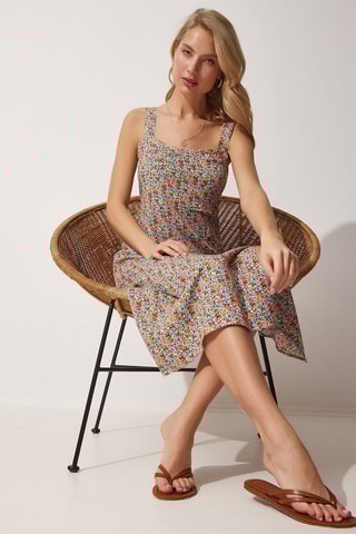 Vestido midi - Vermelho-tijolo e azul-celeste