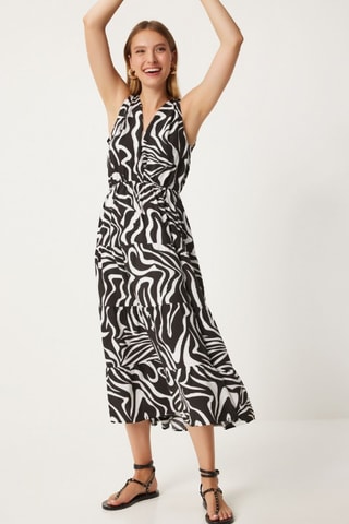 Vestido midi sem mangas - Preto e branco