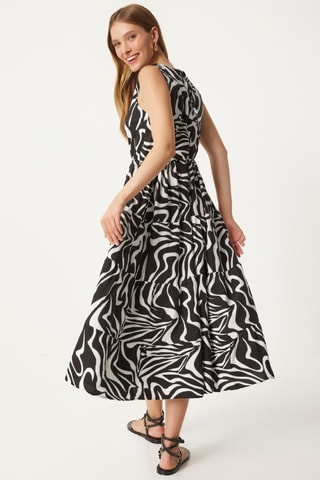 Vestido midi sem mangas - Preto e branco