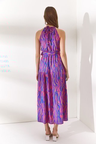 Vestido comprido - Fúcsia e azul-real