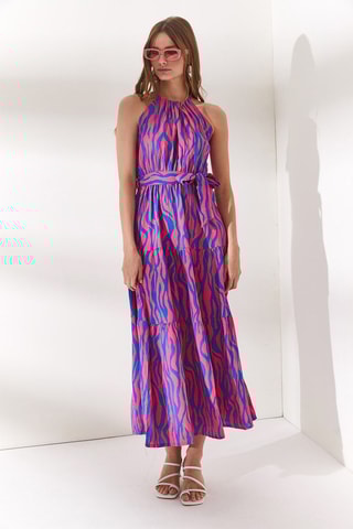 Vestido comprido - Fúcsia e azul-real
