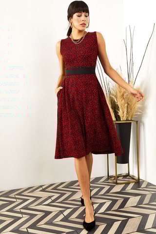 Vestido estilo patinadora sem mangas - Vermelho e preto