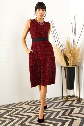 Vestido estilo patinadora sem mangas - Vermelho e preto